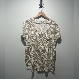 Anthropologie t.la Animal Print Tan Short Sleeve Shirt XL NWT
